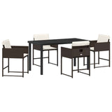 Garden Dining Set with Cushion Folding 5 pcs Brown Poly rattan
