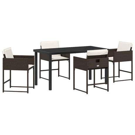 Garden Dining Set with Cushion Folding 5 pcs Brown Poly rattan