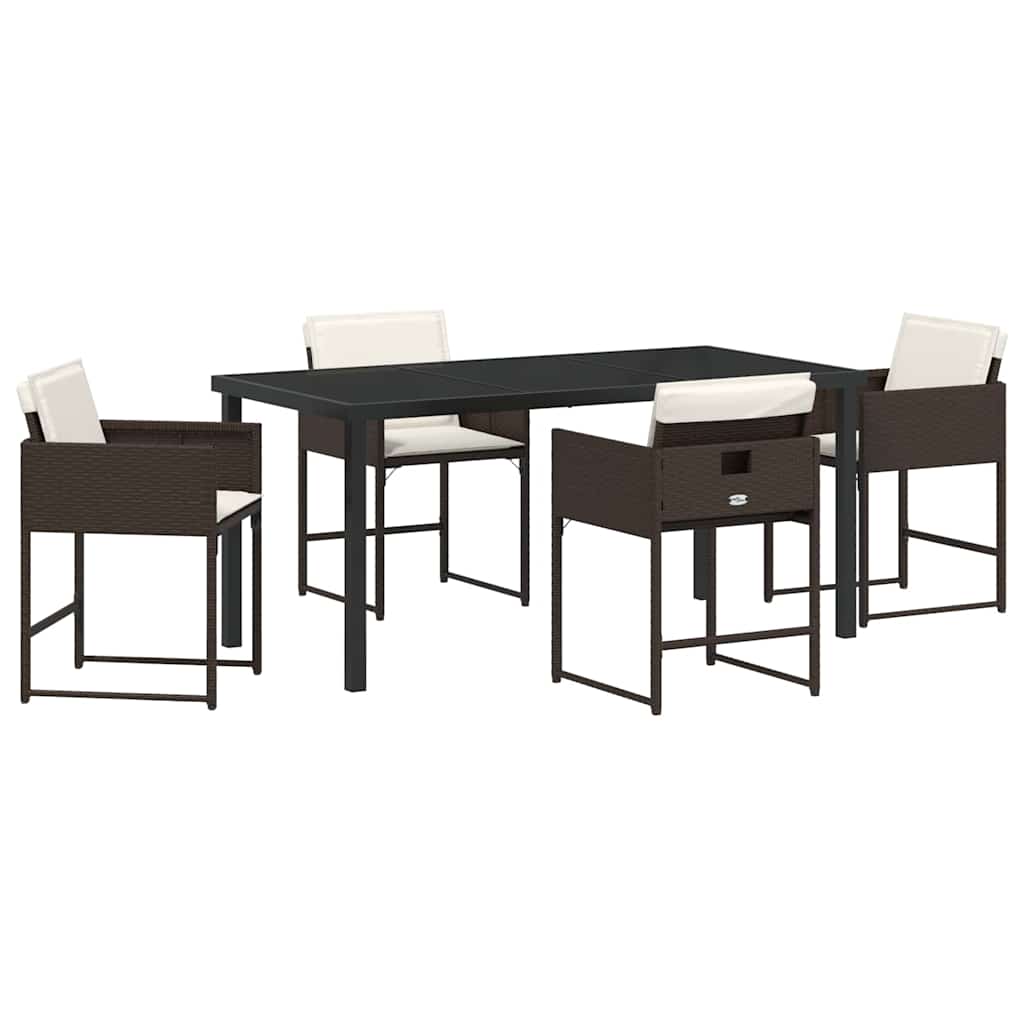 Garden Dining Set with Cushion Folding 5 pcs Brown Poly rattan