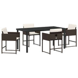 Garden Dining Set with Cushion Folding 5 pcs Brown Poly rattan