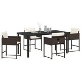 Garden Dining Set with Cushion Folding 5 pcs Brown Poly rattan