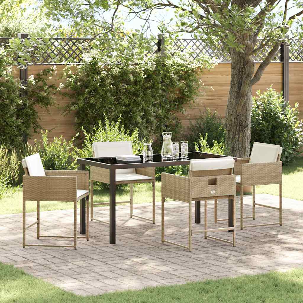 Garden Dining Set with Cushion Folding 5 pcs Beige Poly rattan