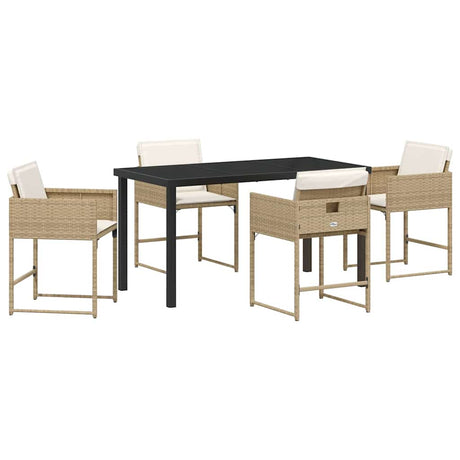Garden Dining Set with Cushion Folding 5 pcs Beige Poly rattan