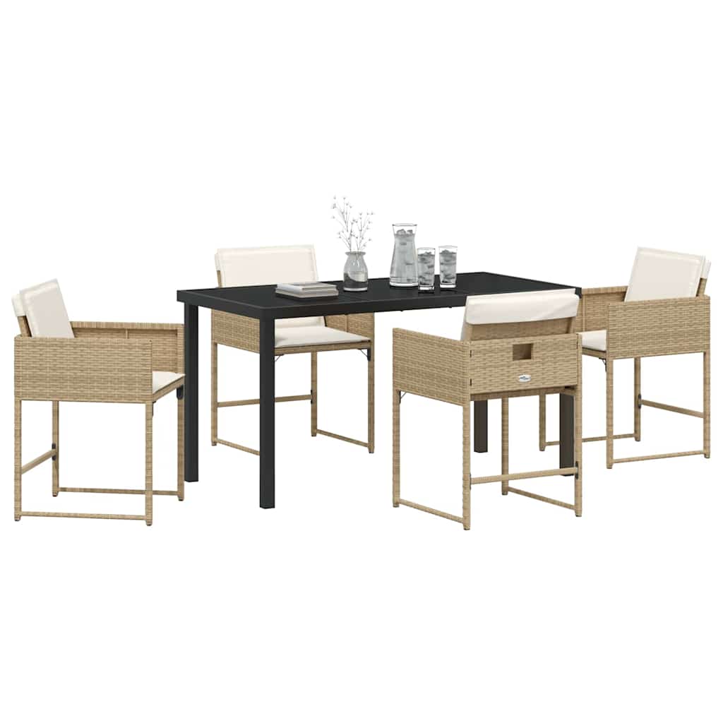 Garden Dining Set with Cushion Folding 5 pcs Beige Poly rattan