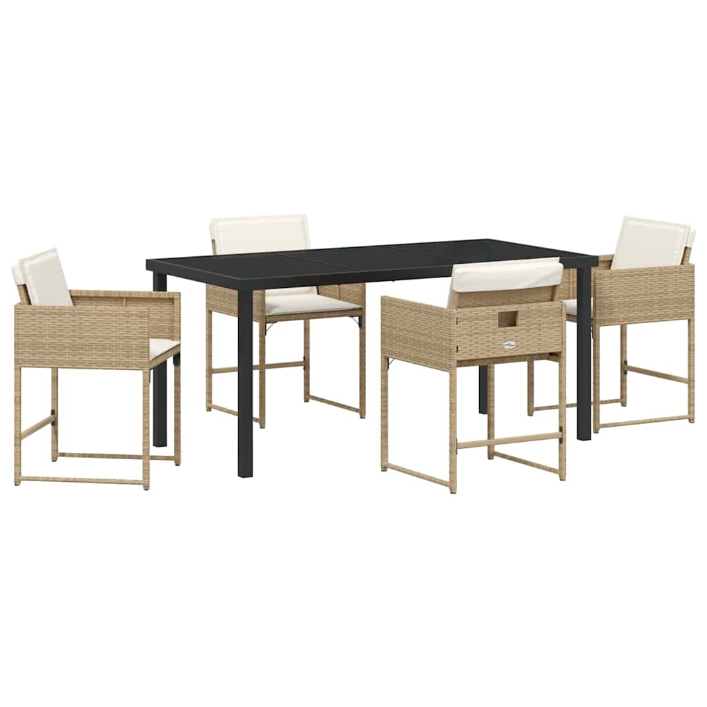 Garden Dining Set with Cushion Folding 5 pcs Beige Poly rattan