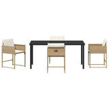 Garden Dining Set with Cushion Folding 5 pcs Beige Poly rattan