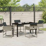 Garden Dining Set with Cushion 5 pcs Light grey Poly rattan