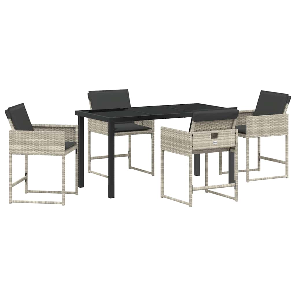 Garden Dining Set with Cushion 5 pcs Light grey Poly rattan
