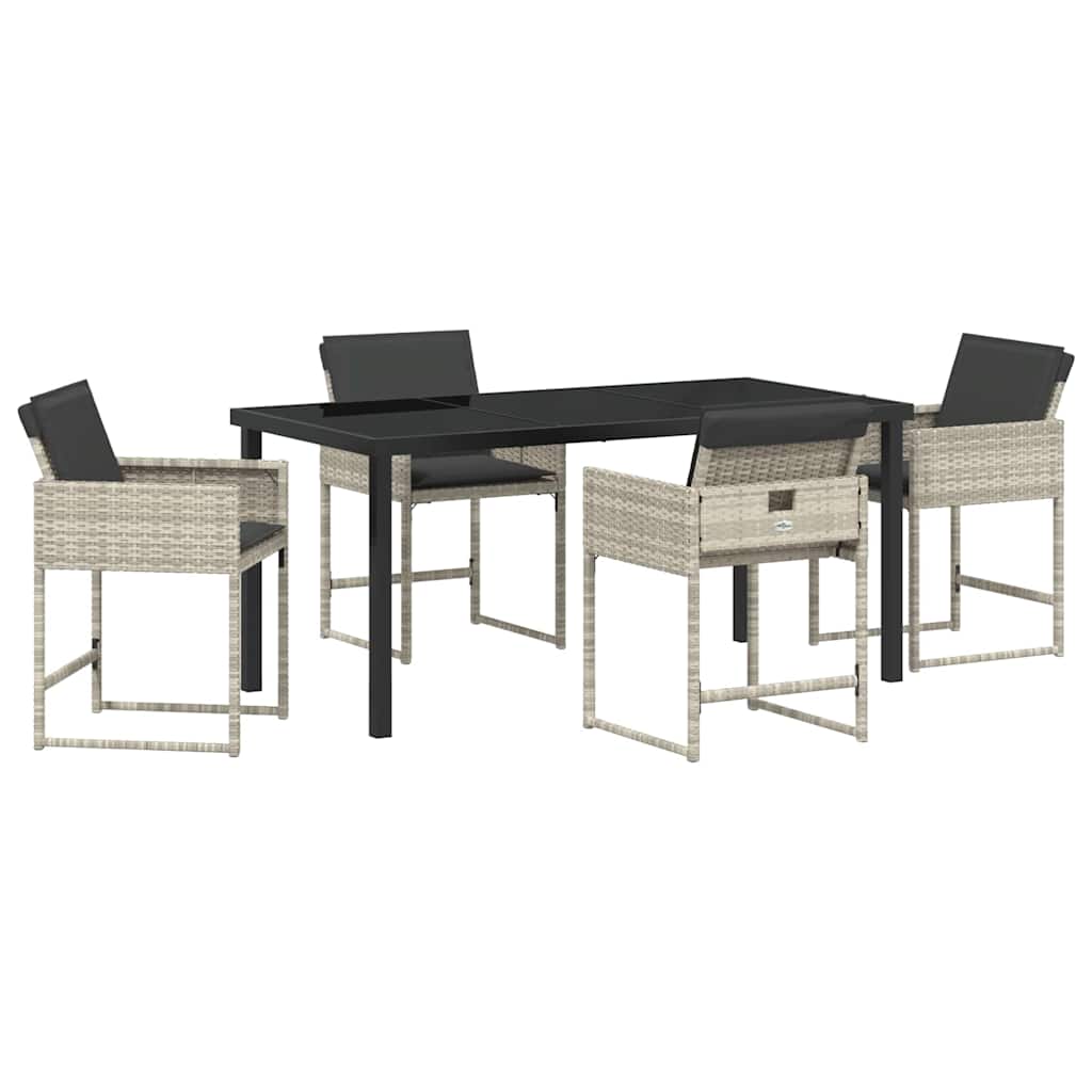 Garden Dining Set with Cushion 5 pcs Light grey Poly rattan