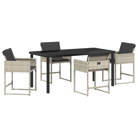 Garden Dining Set with Cushion 5 pcs Light grey Poly rattan