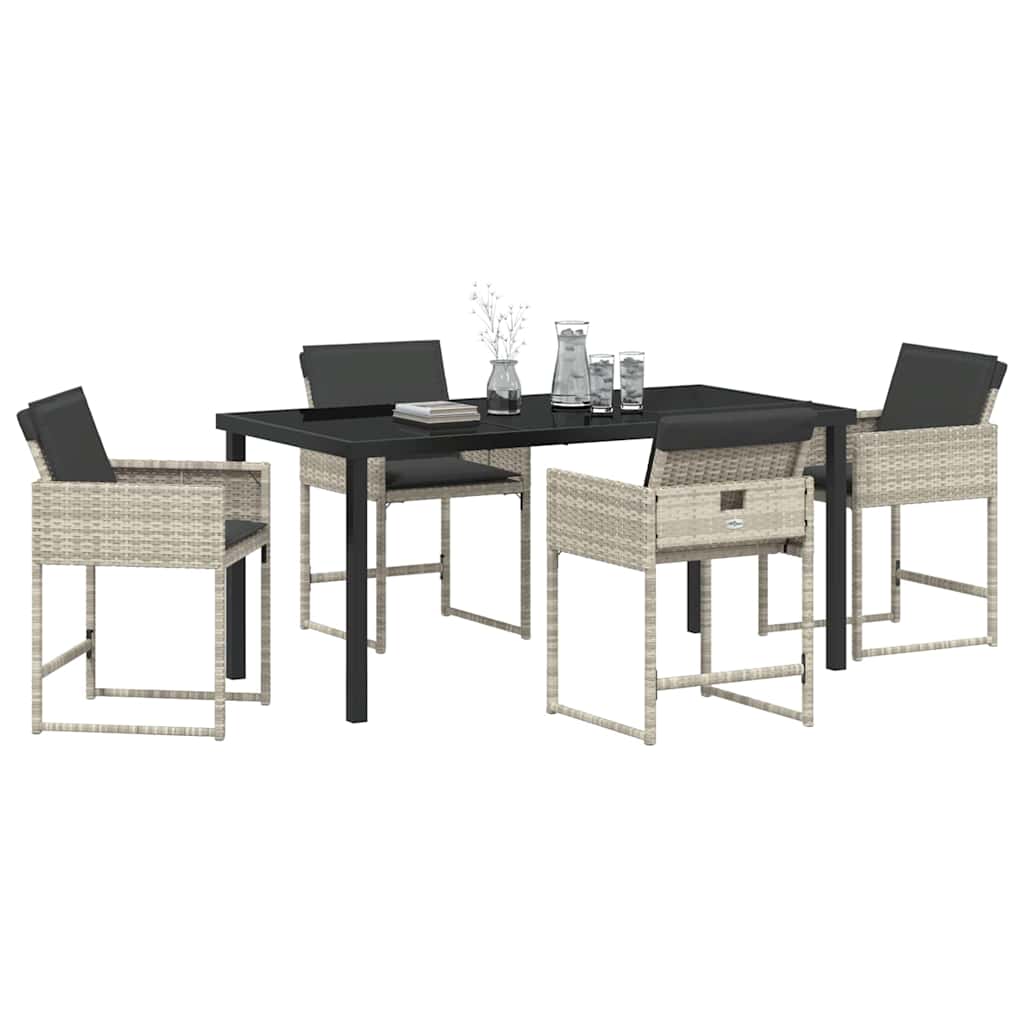 Garden Dining Set with Cushion 5 pcs Light grey Poly rattan