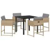 Garden Dining Set with Cushion Folding 5 pcs Beige Poly rattan