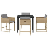Garden Dining Set with Cushion Folding 5 pcs Beige Poly rattan