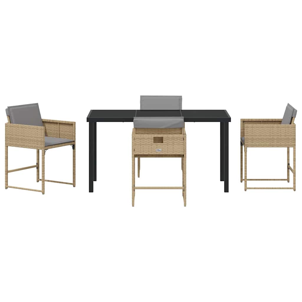 Garden Dining Set with Cushion Folding 5 pcs Beige Poly rattan