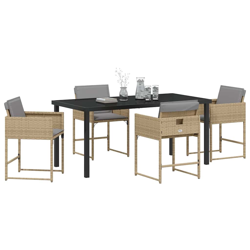 Garden Dining Set with Cushion Folding 5 pcs Beige Poly rattan
