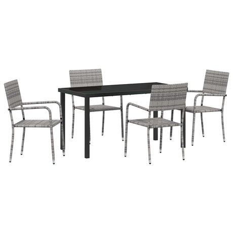 Garden Dining Set with Cushion 5 pcs Grey Poly Rattan