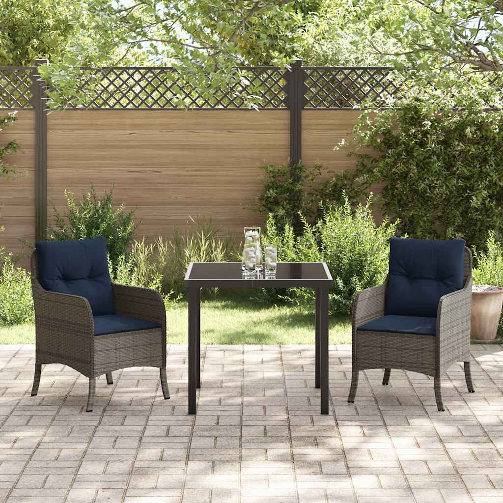 Garden Dining Set with Cushion 3 pcs Grey Poly Rattan