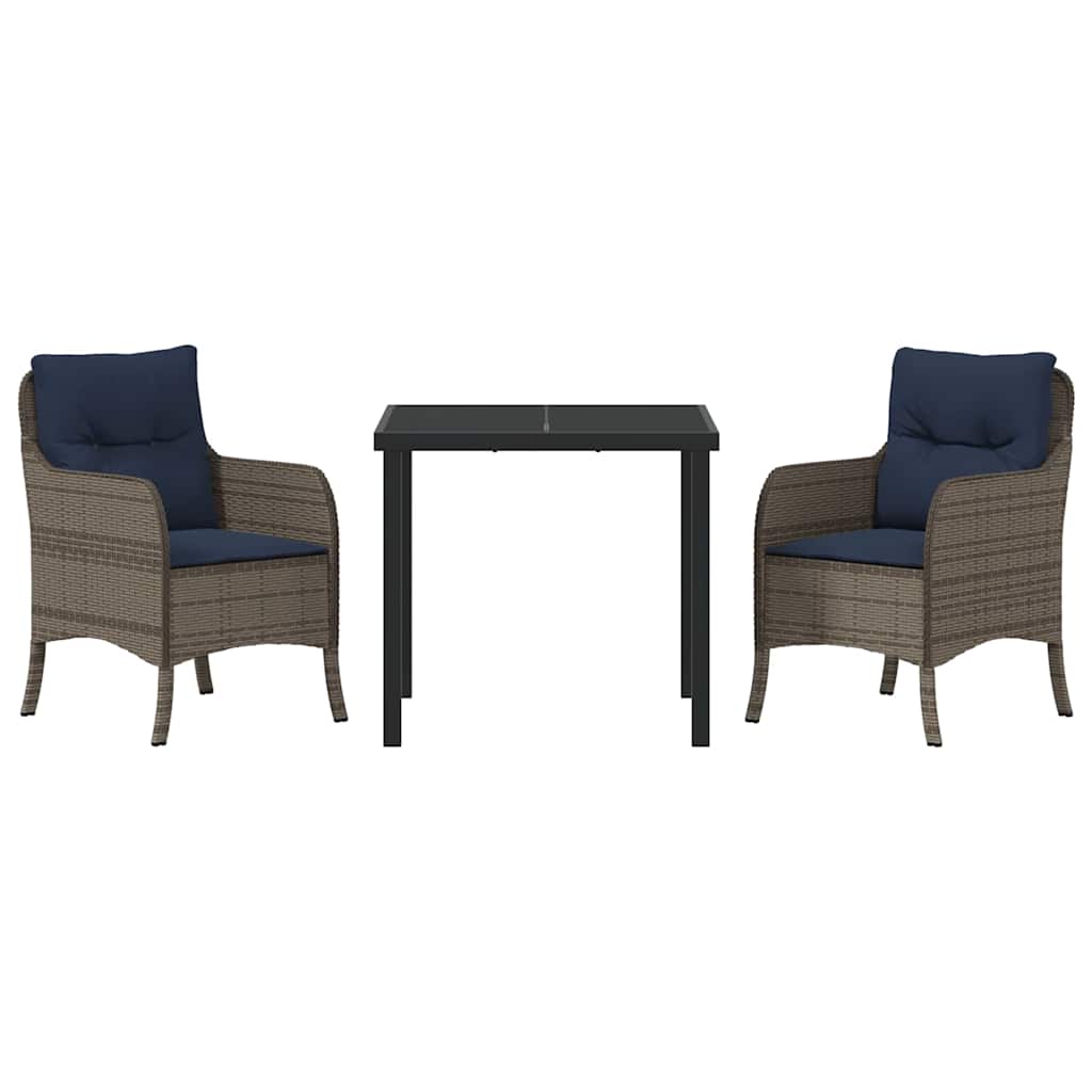 Garden Dining Set with Cushion 3 pcs Grey Poly Rattan