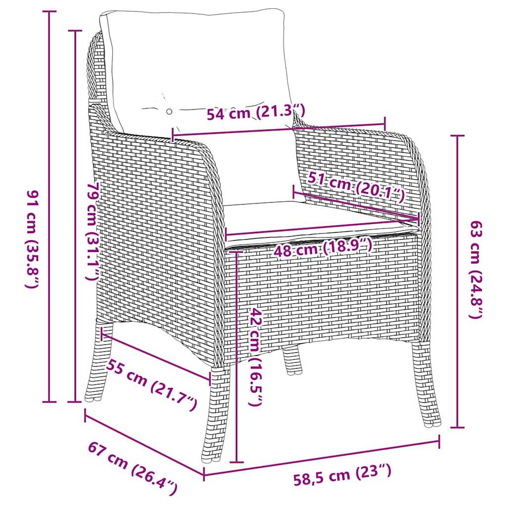 Garden Dining Set with Cushion 3 pcs Grey Poly Rattan