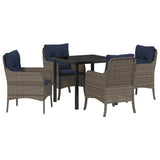 Garden Dining Set with Cushion 5 pcs Grey Poly Rattan