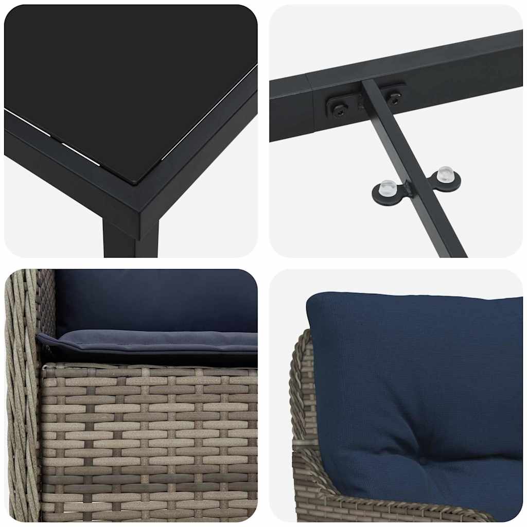 Garden Dining Set with Cushion 5 pcs Grey Poly Rattan