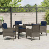 Garden Dining Set with Cushion 5 pcs Grey Poly Rattan