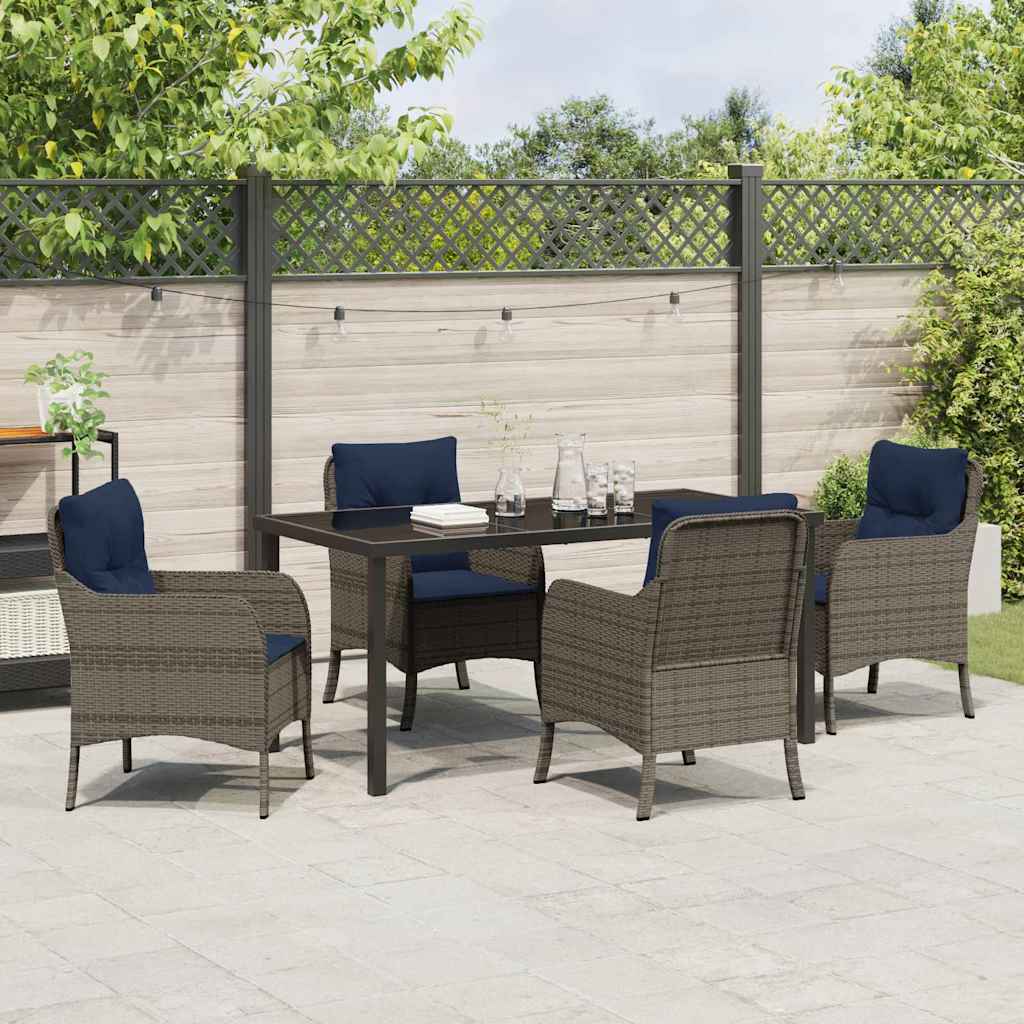 Garden Dining Set with Cushion 5 pcs Grey Poly Rattan