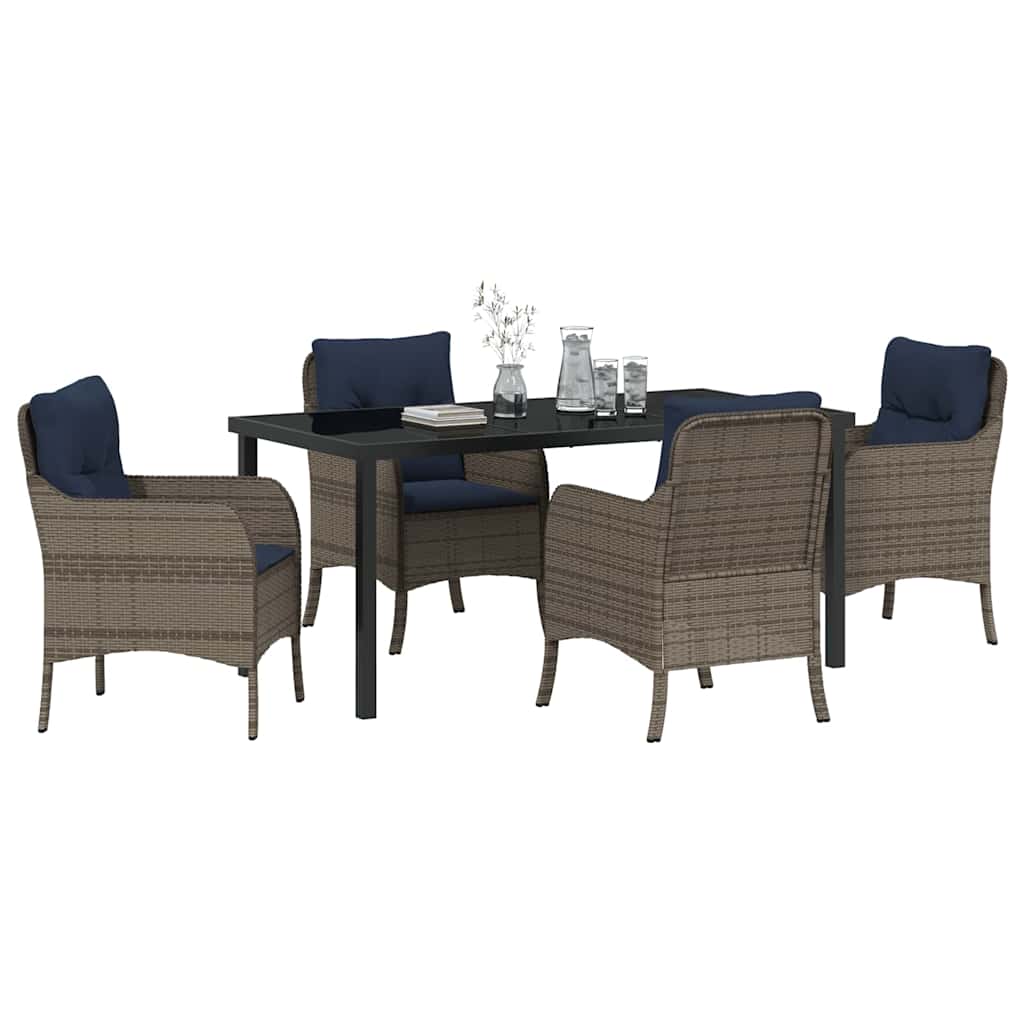 Garden Dining Set with Cushion 5 pcs Grey Poly Rattan