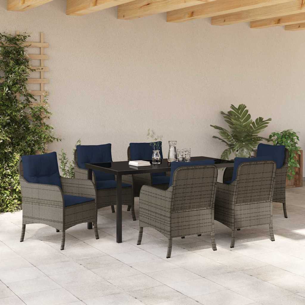 Garden Dining Set with Cushion 7 pcs Grey Poly Rattan