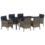 Garden Dining Set with Cushion 7 pcs Grey Poly Rattan