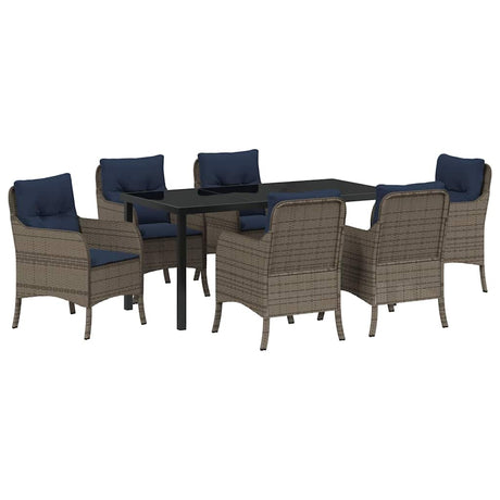 Garden Dining Set with Cushion 7 pcs Grey Poly Rattan