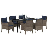Garden Dining Set with Cushion 7 pcs Grey Poly Rattan