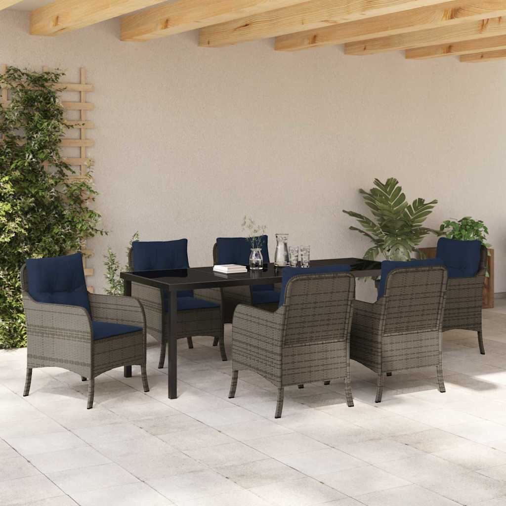 Garden Dining Set with Cushion 7 pcs Grey Poly Rattan
