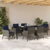 Garden Dining Set with Cushion 7 pcs Grey Poly Rattan