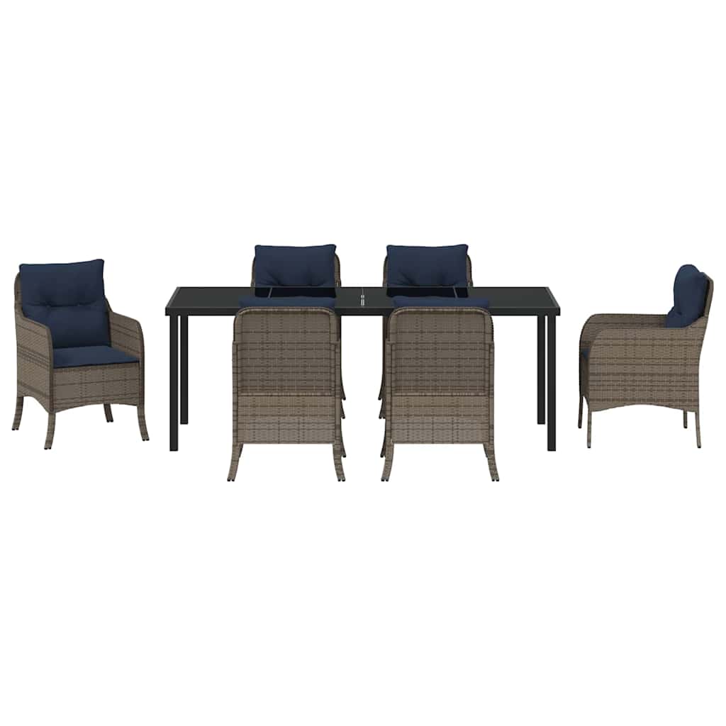 Garden Dining Set with Cushion 7 pcs Grey Poly Rattan