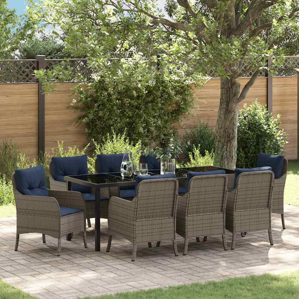 Garden Dining Set with Cushion 9 pcs Grey Poly Rattan