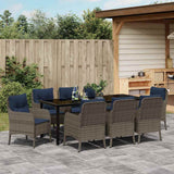 Garden Dining Set with Cushion 9 pcs Grey Poly Rattan