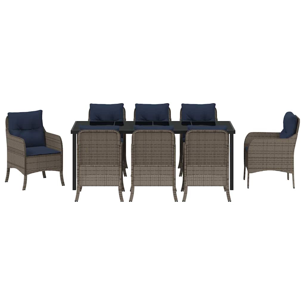 Garden Dining Set with Cushion 9 pcs Grey Poly Rattan