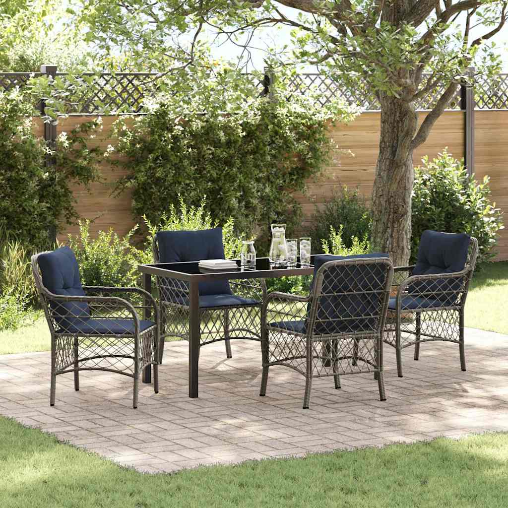 Garden Dining Set with Cushion 5 pcs Grey and Black Rattan