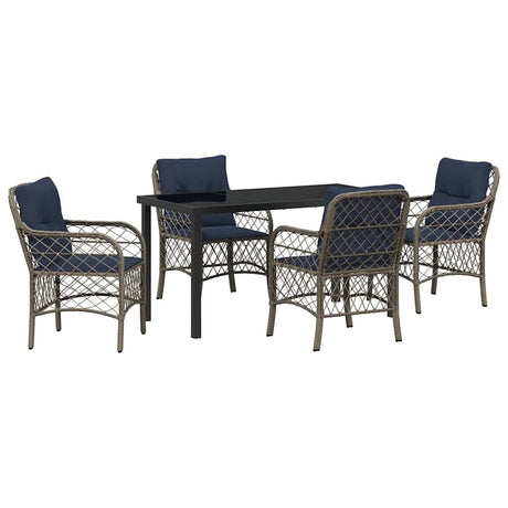 Garden Dining Set with Cushion 5 pcs Grey and Black Rattan