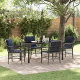 Garden Dining Set with Cushion 5 pcs Grey and Black Rattan