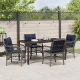 Garden Dining Set with Cushion 5 pcs Grey and Black Rattan