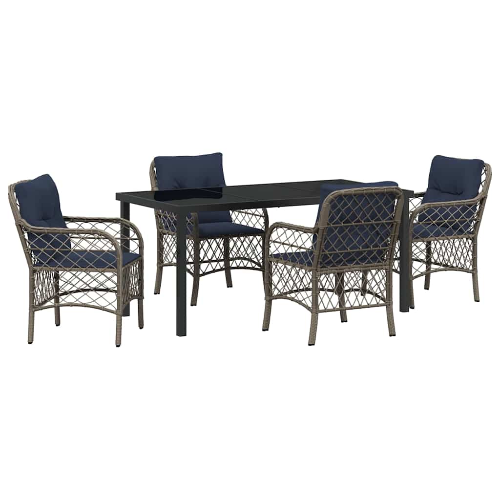 Garden Dining Set with Cushion 5 pcs Grey and Black Rattan