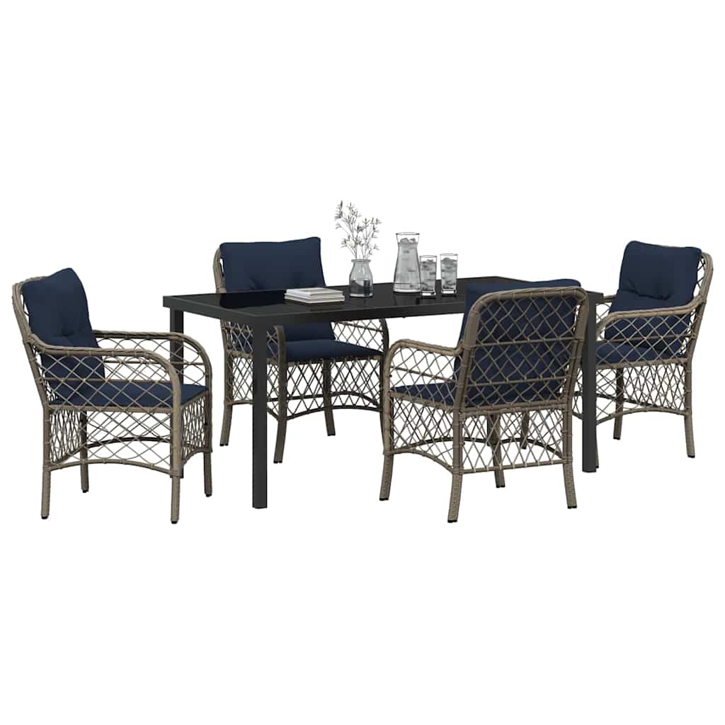Garden Dining Set with Cushion 5 pcs Grey and Black Rattan