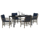Garden Dining Set with Cushion 5 pcs Grey and Black Rattan