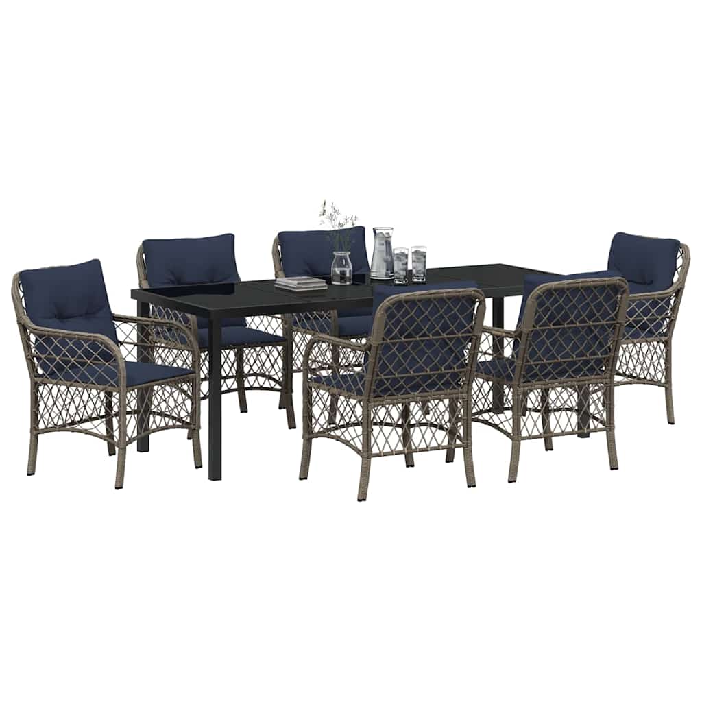 Garden Dining Set with Cushion 7 pcs Grey and Black Rattan