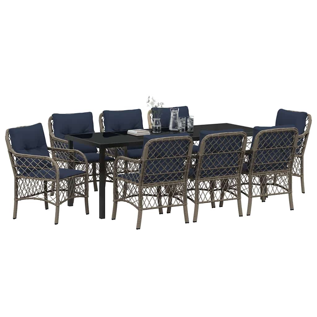 Garden Dining Set with Cushion 9 pcs Grey and Black Rattan