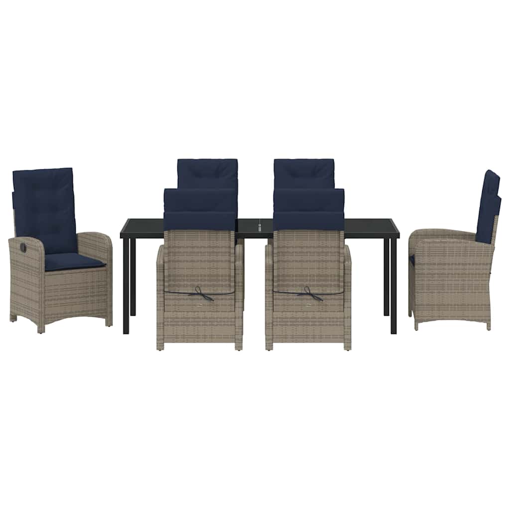 Garden Dining Set with Cushion 7 pcs Grey Poly Rattan