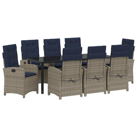 Garden Dining Set with Cushion 9 pcs Grey Poly Rattan