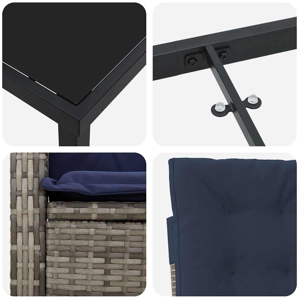 Garden Dining Set with Cushion 7 pcs Grey Poly Rattan